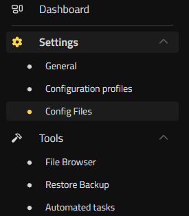 Config Files selected under Settings in the Nitrado Web Interface