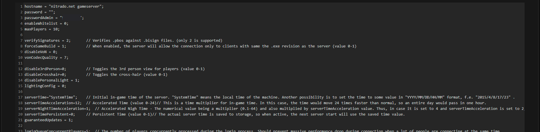 serverDZ.cfg open in the Config files editor