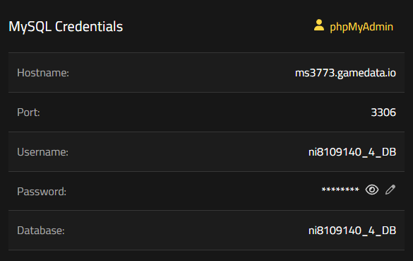 Nitrado Datenbank Anmeldedaten