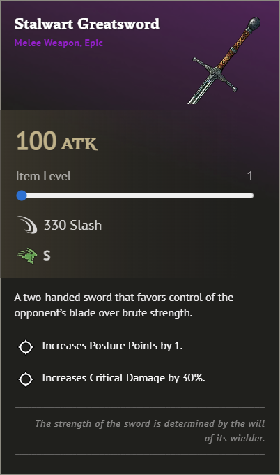 Meilleures armes dans Windrose - Espadon Vaillant