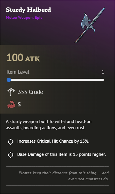 Meilleures armes dans Windrose - Hallebarde Robuste