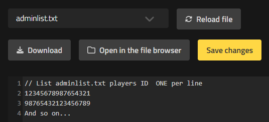 Modifica il file adminlist.txt