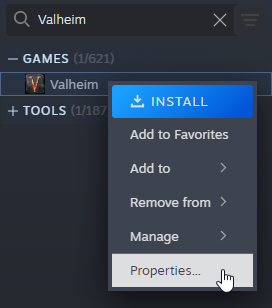 Gestisci le proprietà del gioco Valheim