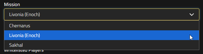 Changer de carte sur ton serveur DayZ - Sélectionner une carte dans le menu déroulant