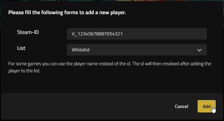 Confirm Adding Player to List