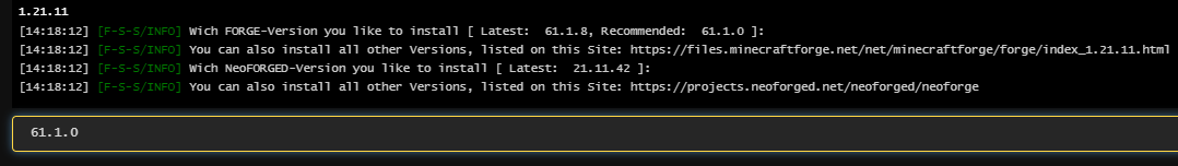 Scegliere la versione Forge o NeoForge