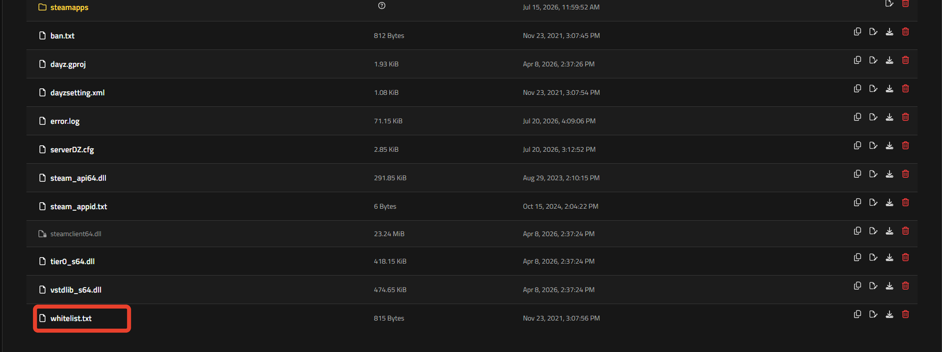 whitelist.txt im Hauptverzeichnis des Ordners dayzstandalone