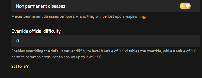 Override Official Difficulty field set to 0 in the Nitrado Web Interface