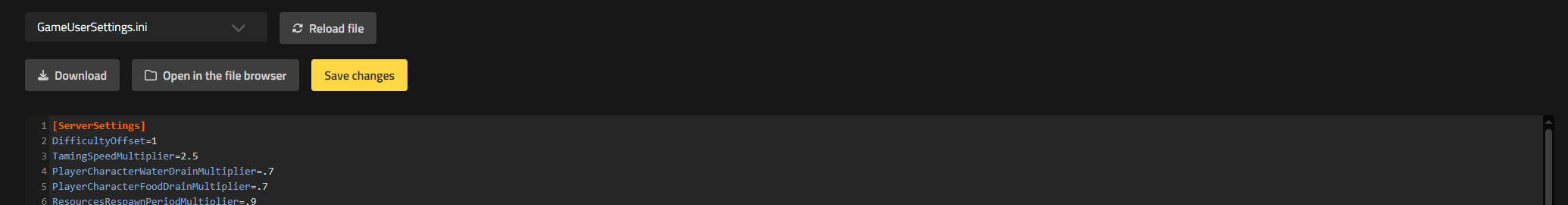 DifficultyOffset line under ServerSettings in GameUserSettings.ini