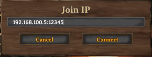 Finestra Unisciti a IP per inserire l'indirizzo del server Valheim