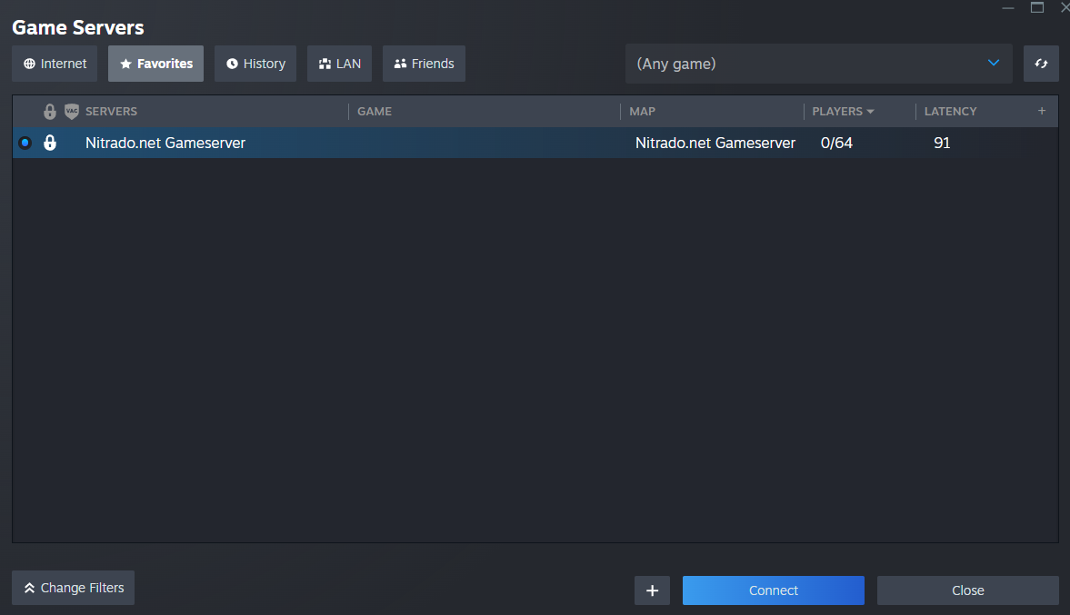 Finestra Aggiungi server di Steam