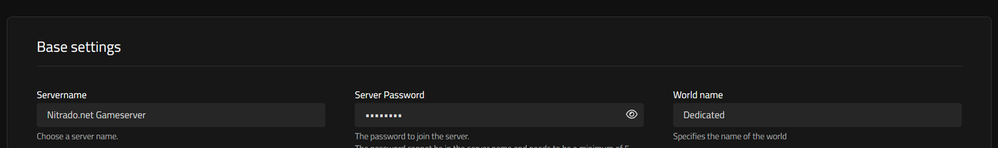 Impostazioni di base nell'interfaccia web con il campo Password del server