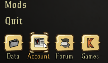 Don't Starve Together main menu with the Account icon highlighted