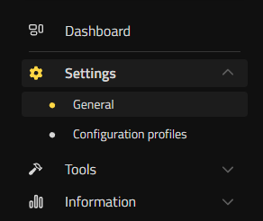 Nitrado Web Interface left menu with Settings expanded and General highlighted