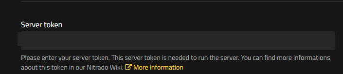 Nitrado Web Interface Server token field under Account settings