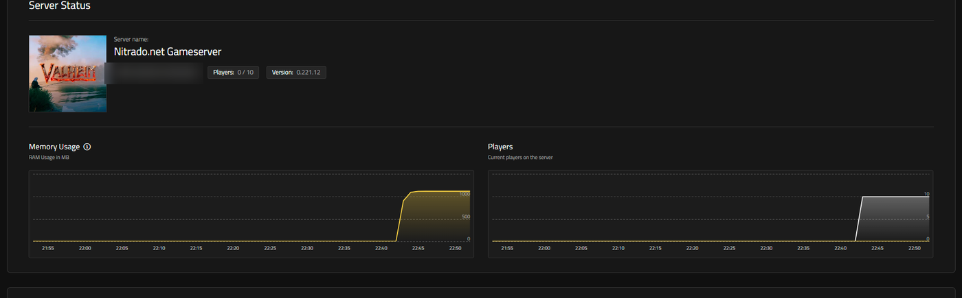 Dashboard della Nitrado Webinterface che mostra il badge di versione del server Valheim