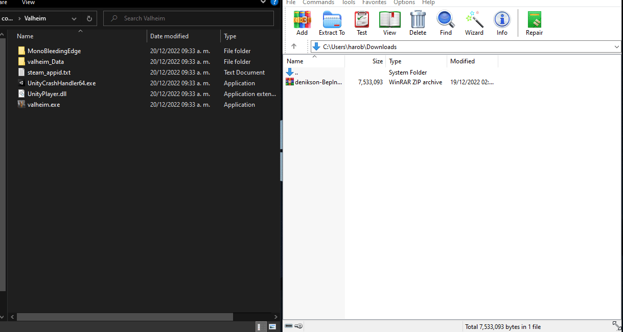 Copying the BepInExPack files into the local Valheim folder