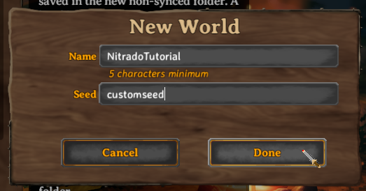 Creazione di un mondo di Valheim con nome e seed personalizzati