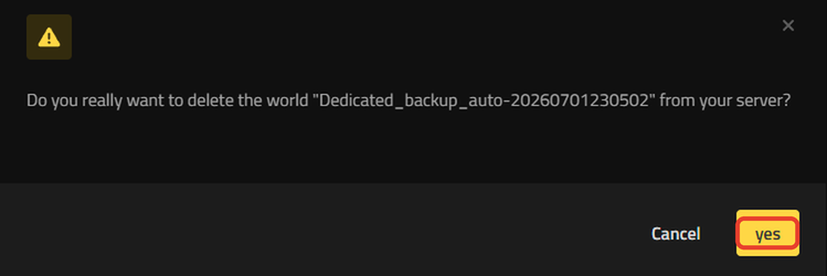 The delete confirmation dialog naming the world to remove